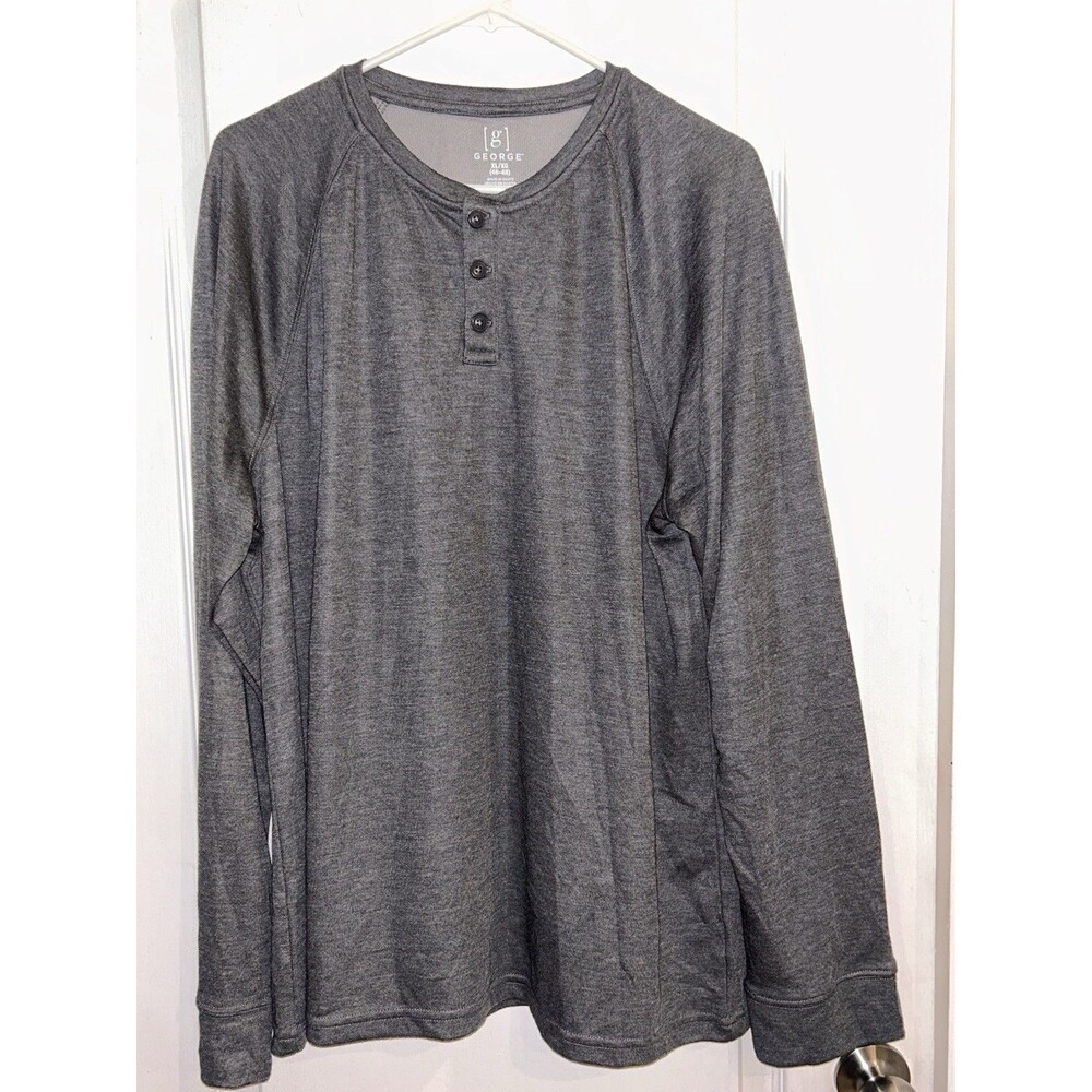 George Long Sleeve Henley Thermal Shirt Charcoal Sky Gray Size XL(46-48)